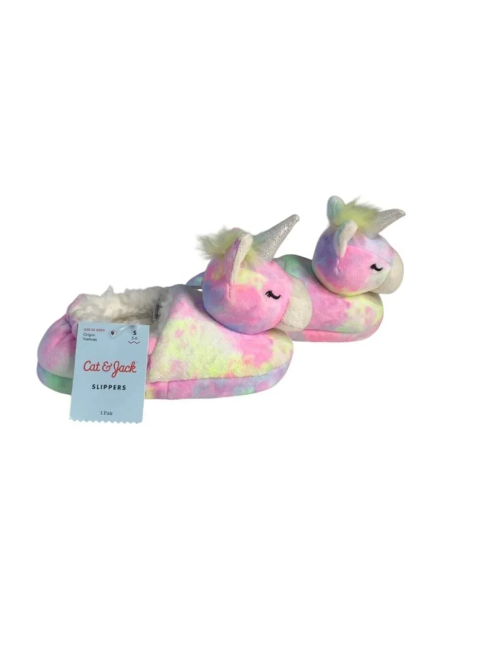 Cat & Jack Unicorn Slippers Plush Kids Size S 5-6 Multicolor New Faux Fur